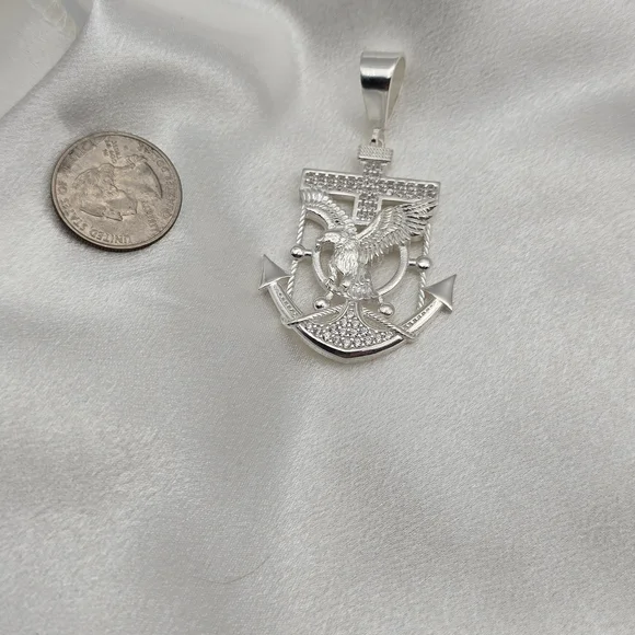 Luxury Sterling Silver 925 CZ Cross, Eagle, & Anchor Pendant